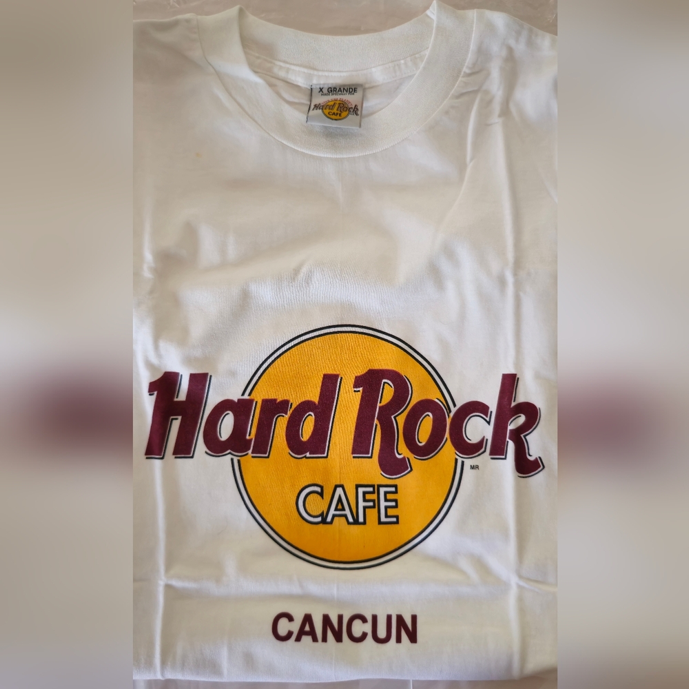 Hard Rock Cafe Cancun White Tee with Yellow Logo